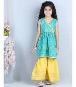 Green Lehriya Printed Kurti with Yellow Sharara