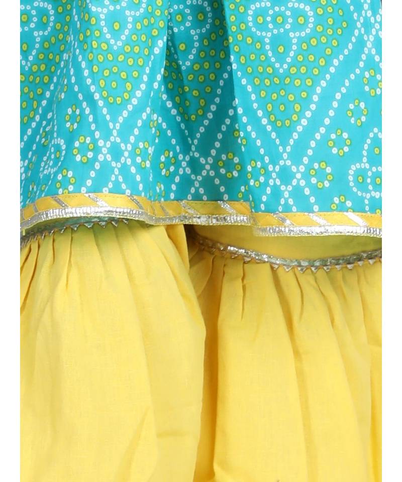 Green Lehriya Printed Kurti with Yellow Sharara