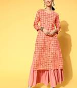 Peach Printed Cotton Party-Wear-Kurtis