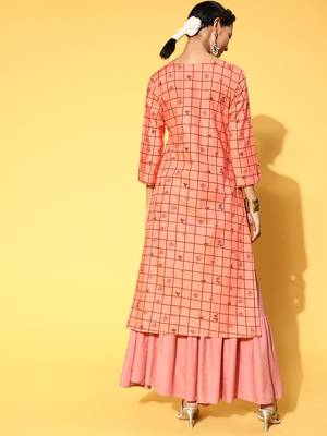 Peach Printed Cotton Party-Wear-Kurtis 2
