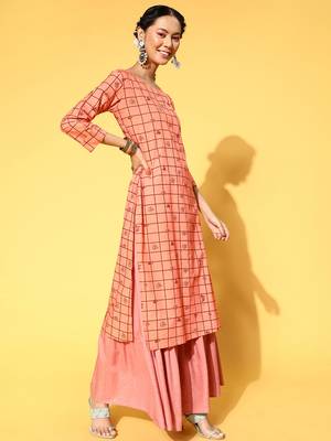 Peach Printed Cotton Party-Wear-Kurtis 4