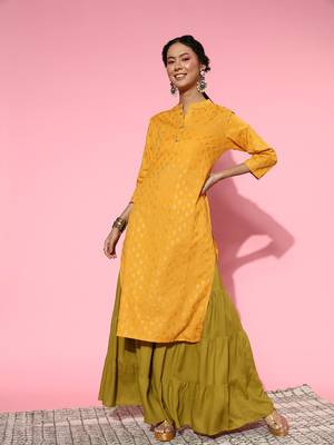 Mustard woven cotton cotton-kurtis 1