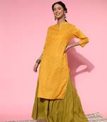 Mustard woven cotton cotton-kurtis