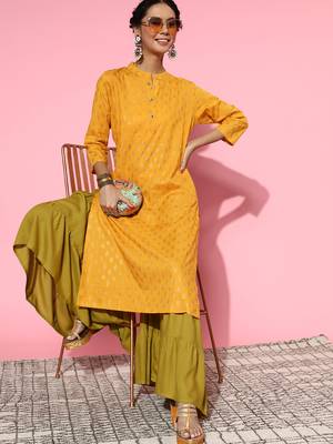 Mustard woven cotton cotton-kurtis 3