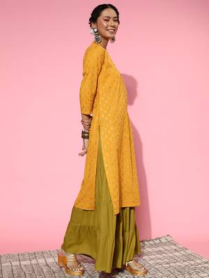 Mustard woven cotton cotton-kurtis 4