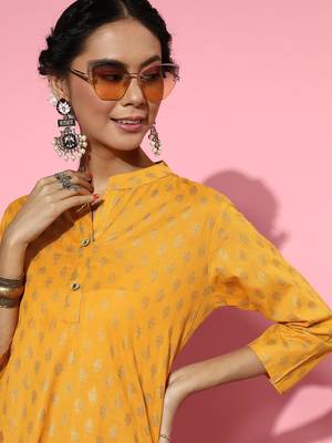 Mustard woven cotton cotton-kurtis 5