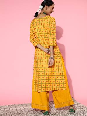 Mustard Printed Cotton Ethnic-Kurtis 2