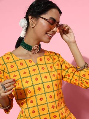 Mustard Printed Cotton Ethnic-Kurtis 5