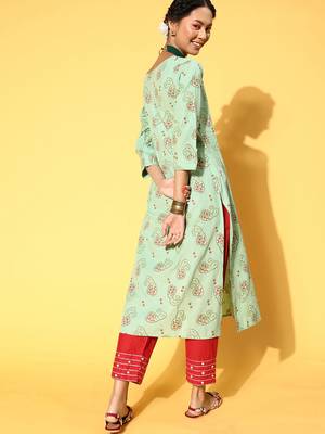 Light-Green Printed Cotton P y-Wear-Kurtis 2