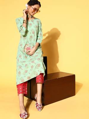 Light-Green Printed Cotton P y-Wear-Kurtis 3