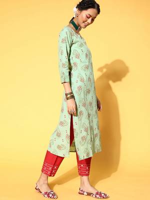 Light-Green Printed Cotton P y-Wear-Kurtis 4