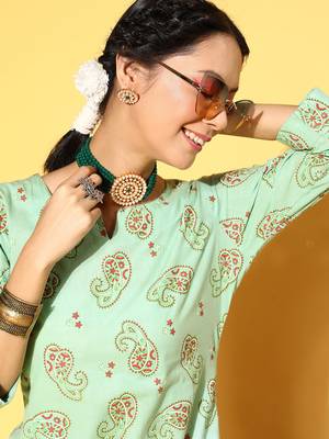 Light-Green Printed Cotton P y-Wear-Kurtis 5