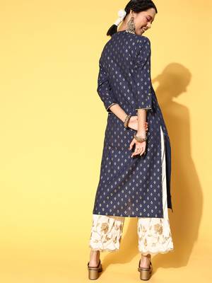 Navy-Blue Woven Cotton Kurtas-And-Kurtis 2