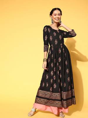 Black Woven Rayon Ethnic-Kurtis 1