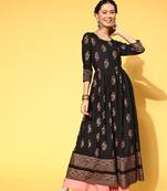 Black Woven Rayon Ethnic-Kurtis
