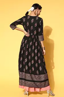 Black Woven Rayon Ethnic-Kurtis