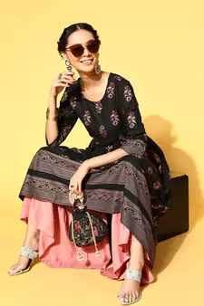 Black Woven Rayon Ethnic-Kurtis