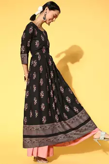 Black Woven Rayon Ethnic-Kurtis