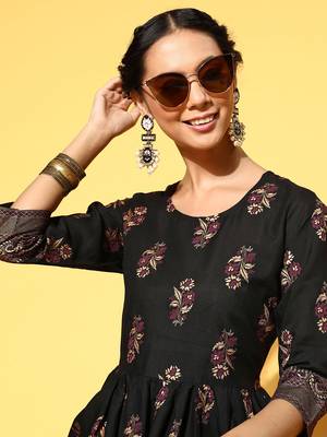Black Woven Rayon Ethnic-Kurtis 5