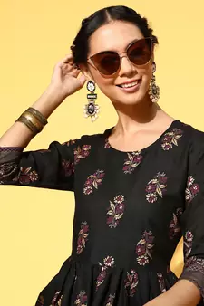 Black Woven Rayon Ethnic-Kurtis