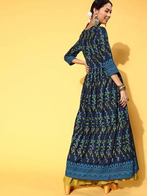 Navy-Blue Printed Rayon P y-Wear-Kurtis 2