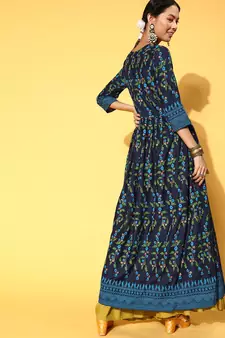 Navy-Blue Printed Rayon Party-Wear-Kurtis
