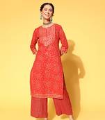 Dark-Orange Woven Cotton Party-Wear-Kurtis