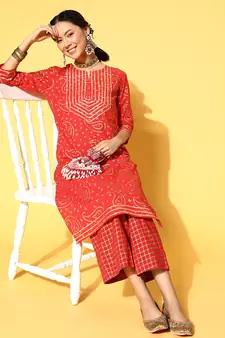 Dark-Orange Woven Cotton Party-Wear-Kurtis