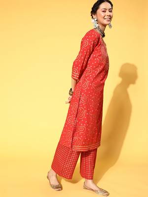 Dark-Orange Woven Cotton P y-Wear-Kurtis 4