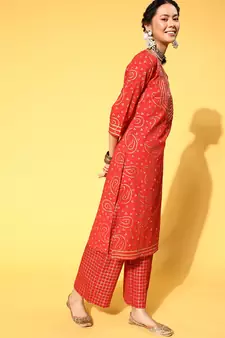 Dark-Orange Woven Cotton Party-Wear-Kurtis