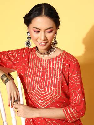Dark-Orange Woven Cotton P y-Wear-Kurtis 5