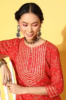 Dark-Orange Woven Cotton Party-Wear-Kurtis