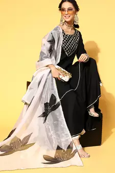 Black Plain Rayon Party-Wear-Kurtis