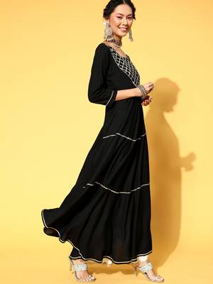 Black Plain Rayon P y-Wear-Kurtis 4