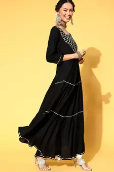 Black Plain Rayon Party-Wear-Kurtis