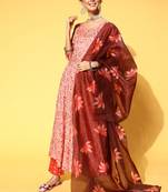 Peach Printed Rayon Kurtas-And-Kurtis
