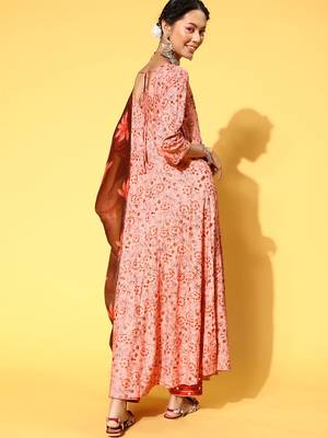 Peach Printed Rayon Kurtas-And-Kurtis 2