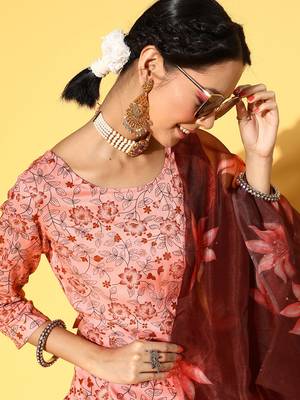 Peach Printed Rayon Kurtas-And-Kurtis 5