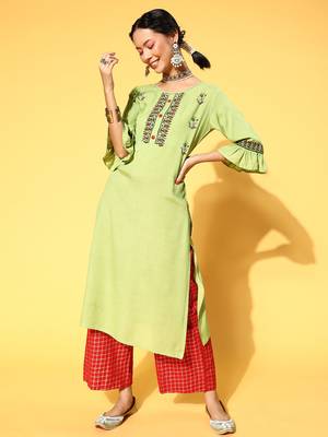 Olive printed rayon party-wear-kurtis 1