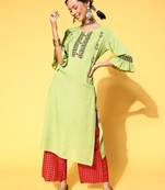 Olive printed rayon party-wear-kurtis