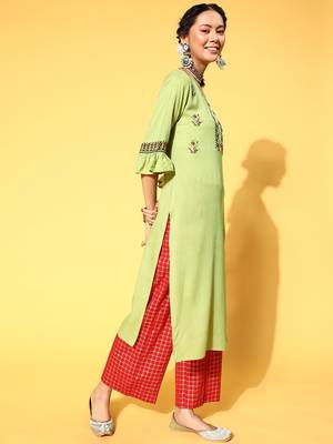 Olive printed rayon party-wear-kurtis 4
