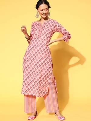 Pink Printed Cotton Ethnic-Kurtis 1