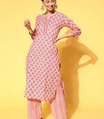 Pink Printed Cotton Ethnic-Kurtis