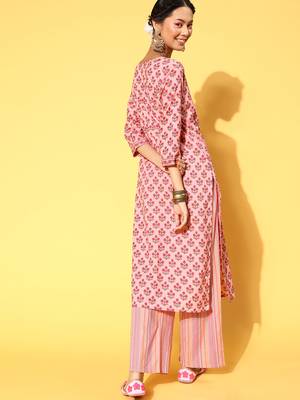 Pink Printed Cotton Ethnic-Kurtis 2
