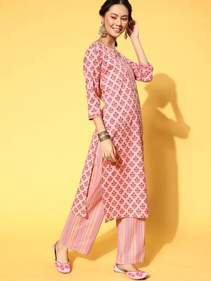 Pink Printed Cotton Ethnic-Kurtis 4