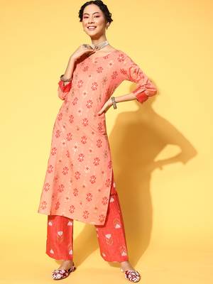 Peach Printed Cotton P y-Wear-Kurtis 1