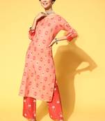Peach Printed Cotton Party-Wear-Kurtis