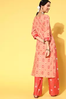 Peach Printed Cotton Party-Wear-Kurtis