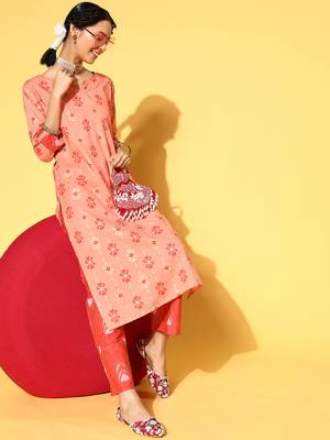 Peach Printed Cotton P y-Wear-Kurtis 3