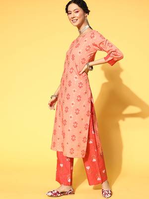 Peach Printed Cotton P y-Wear-Kurtis 4